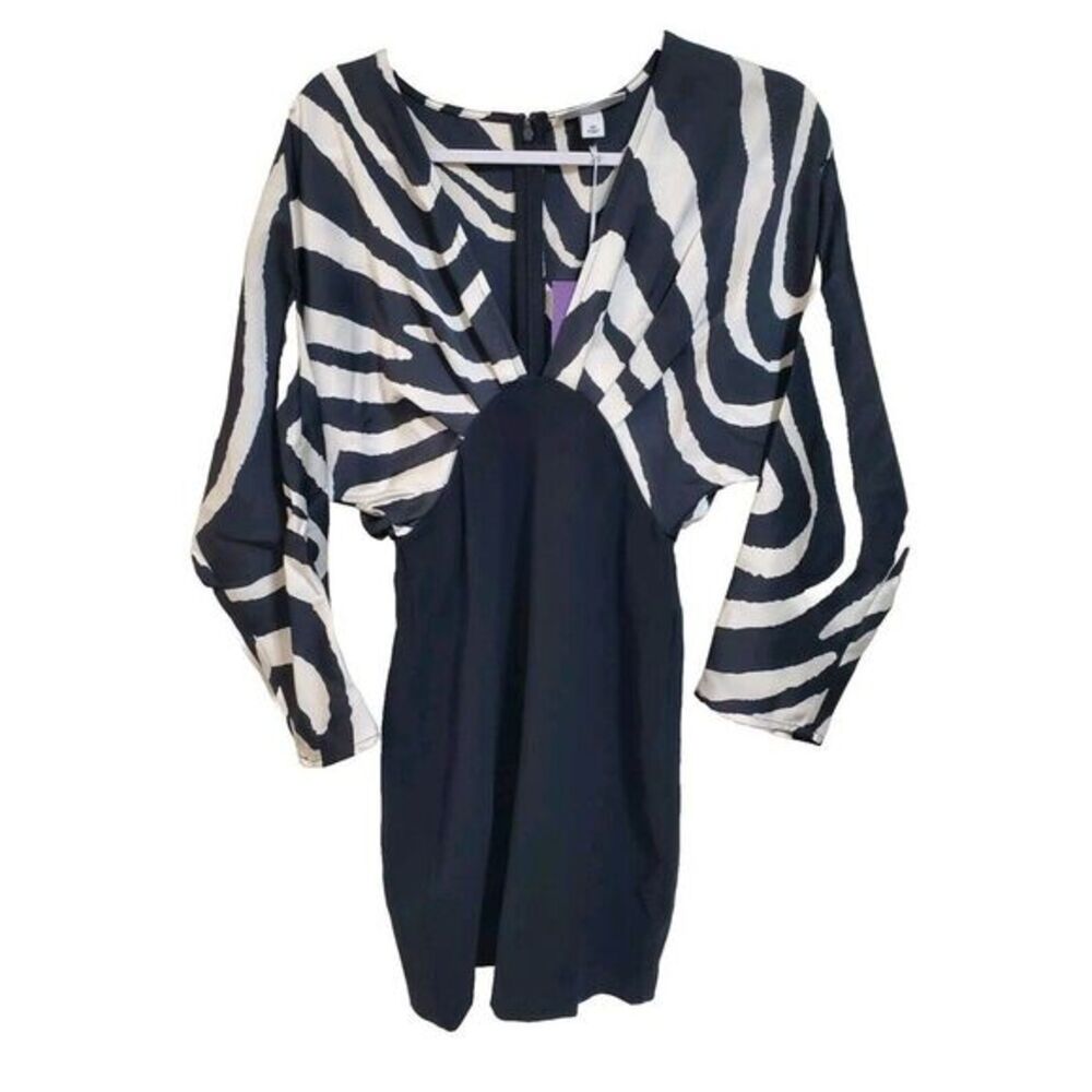 Sergio Hudson Zebra Print Long Sleeve Cocktail Dress Black White‎ Pattern XS